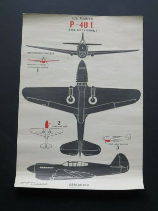 1942 14 " X 20 " Aaf Aircraft Id Poster - P - 40 E & British Kittyhawk