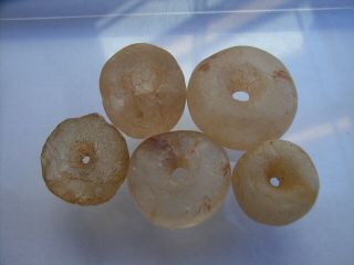 5 Ancient Neolithic Rock Crystal,  Quartz Beads,  Stone Age,  Rare