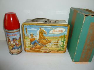1954 Vintage Gene Autry Metal Lunch Box And Thermos - -