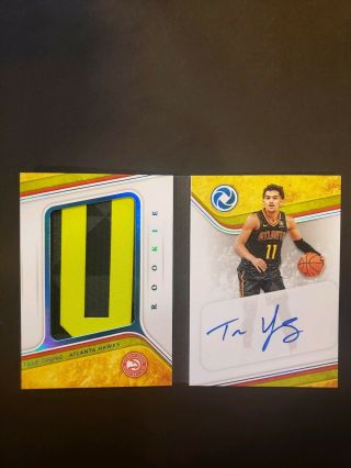 2018 - 19 Panini Opulence Trae Young Rookie Patch Auto Nameplate 3/5 Rare Hawks