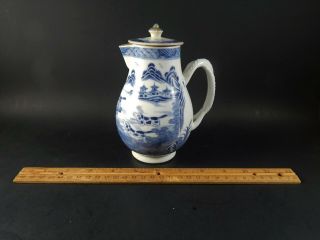 Antique Chinese Export Porcelain Blue White Milk Jug European Dogs Hunting 1750 2