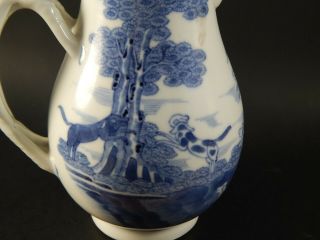 Antique Chinese Export Porcelain Blue White Milk Jug European Dogs Hunting 1750 4