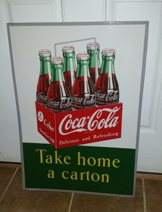 Vintage 1951 Coca - Cola " Take Home A Carton " Sign