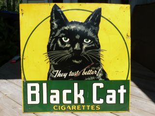 RARE 1940 ' s BLACK CAT CIGARETTES EMBOSSED TIN SIGN CANADA ST - THOMAS METAL SIGNS 12