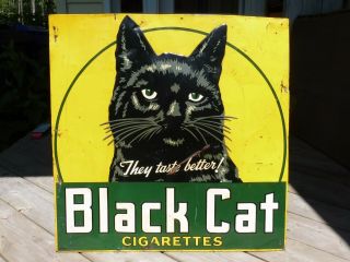 RARE 1940 ' s BLACK CAT CIGARETTES EMBOSSED TIN SIGN CANADA ST - THOMAS METAL SIGNS 2