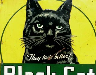 RARE 1940 ' s BLACK CAT CIGARETTES EMBOSSED TIN SIGN CANADA ST - THOMAS METAL SIGNS 3