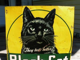 RARE 1940 ' s BLACK CAT CIGARETTES EMBOSSED TIN SIGN CANADA ST - THOMAS METAL SIGNS 5