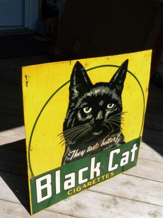 RARE 1940 ' s BLACK CAT CIGARETTES EMBOSSED TIN SIGN CANADA ST - THOMAS METAL SIGNS 7