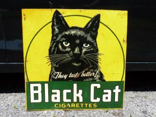 RARE 1940 ' s BLACK CAT CIGARETTES EMBOSSED TIN SIGN CANADA ST - THOMAS METAL SIGNS 9