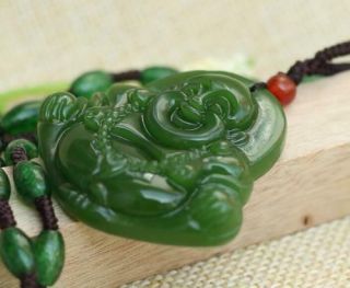 Fine Natural hand - carved green jade buddha Lucky Amulet pendant necklace 3