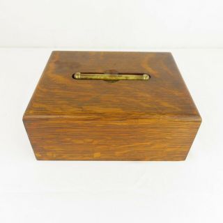 Antique English Quatersawn Oak Poker Chip Box With Caddy & Chips Brass Vintage