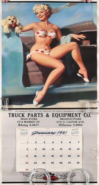 Vintage Rare 1961 Bill Medcalf Pin - Up Concept Car Advertising Calendar Dorman