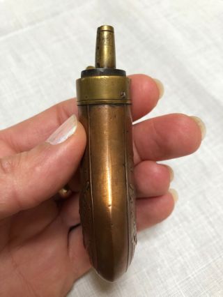 antique copper & brass gun powder flask - Remington pistol 5