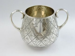Large Flower Design Victorian Silver Sugar Bowl,  Sheffield 1863 Sucriere 341g