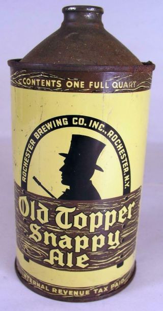 Vintage Old Topper Snappy Ale Quart Cone Top Beer Can Rochester Brewing Co.  N.  Y.