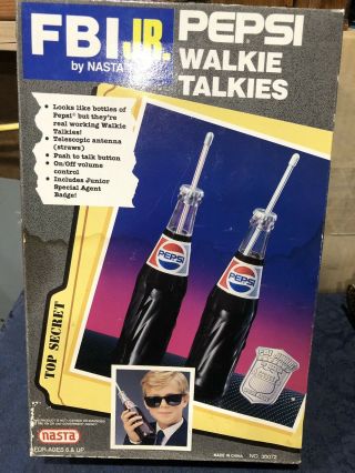 Vtg 1991 Nib Nasta Fbi Jr.  Pepsi Bottle Walkie - Talkies,  W/badge