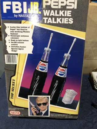 Vtg 1991 NIB Nasta FBI Jr.  Pepsi Bottle Walkie - Talkies,  w/Badge 5
