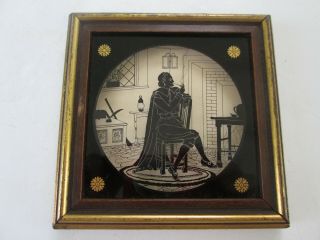 Vtg Silhouette Picture Reverse Painted On Glass Signed John Alden Colonial Man 3