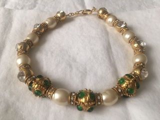 RARE 80s VINTAGE CHANEL EXTRA LARGE PEARL AND HEADLIGHT DIAMANTE NECKLACE 4