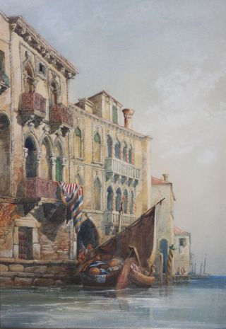Antique Signed Watercolor Painting - Illegibly Signed - Venice Canal Scene