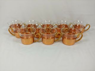 Vintage Tea Cup Set Schott & Gen Mainz Jenaer Glas Clear Glass & Copper Cup Mugs