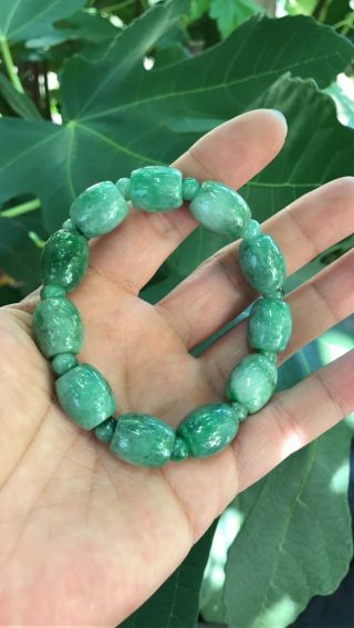 100 Natural Burmese Jadeite Jade Barrel Beaded Bracelet Grade A 9882