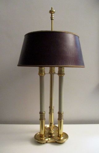 Vintage Stiffel Brass Bouillotte 3 Candle Desk Table Lamp W/ Burgundy Shade Usa
