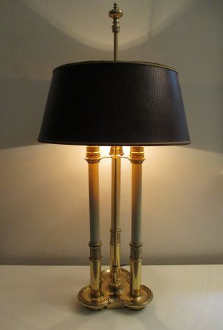 Vintage Stiffel Brass Bouillotte 3 Candle Desk Table Lamp w/ Burgundy Shade USA 2