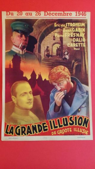 " La Grande Illusion " / Jean Gabin - Very Rare Belgian Movie Poster 1937
