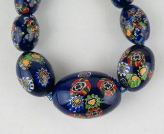 Venetian Or Czech Graduated Millefiori Blue Bead Necklace