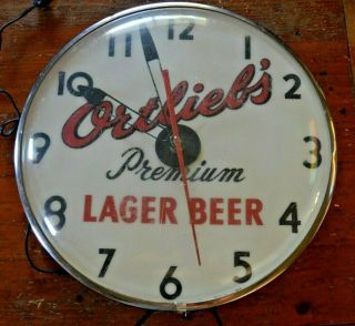 Vintage Ortlieb ' s Light Up Clock App.  14in Diameter Great Shape Conditon 2
