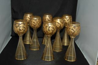 Antique Moser Gold Embossed Goblets - Set Of 8