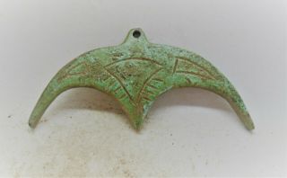 Ancient Viking Bronze Lunar Crescent Shaped Amulet Norse Jewelery