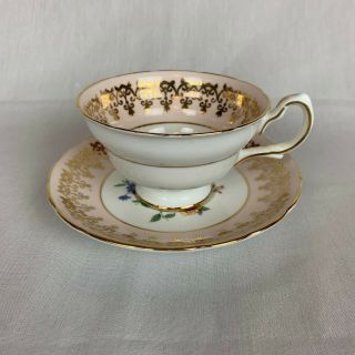 Grosvenor Fine Bone China Teacup And Saucer W/flowers - Pink & Gold Accents