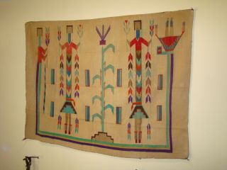 Antique Navajo Sandpainting Yei Rug Native American early Weaving 44X56 12