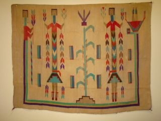Antique Navajo Sandpainting Yei Rug Native American Early Weaving 44x56