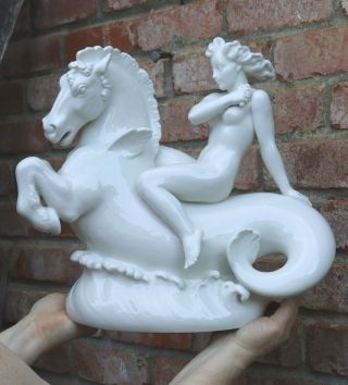 Porcelain Denmark Vintage Royal Copenhagen Nude Woman Hippocampus Art Nouveau