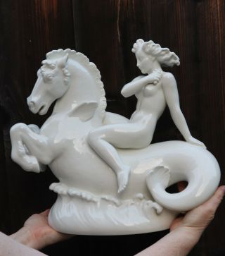 Porcelain Denmark Vintage Royal Copenhagen NUDE Woman Hippocampus Art Nouveau 5