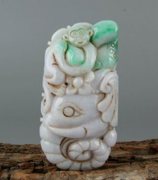 Chinese Exquisite Hand - Carved Elephant Monkey Carving Jadeite Jade Pendant