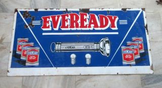 Eveready Battery And Torch Ad Enamel Porcelain Sign Board 1930 Old Vintage Rare