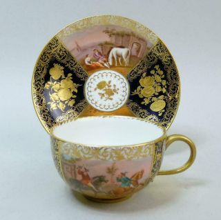 Exceptional Antique Meissen Porcelain Cabinet Cup & Saucer C.  1880