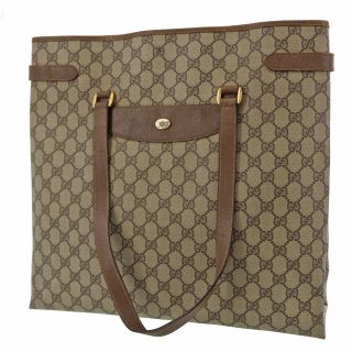Gucci Gg Shoulder Tote Bag Brown Pvc Leather Vintage Authentic X440 Z