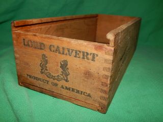 Vintage Small Wooden Tongue & Groove Box,  Lord Calvert Of America,  No Cover