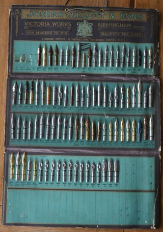 ANTIQUE JOSEPH GILLOTT & SONS SALESMANS NIB FOLDER 94 DIFFERENT STEEL NIBS 11