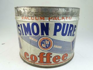Vintage Advertising Coffee Can Simon Pure Bros Co Madison Wi Tin Antique Old