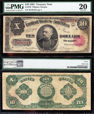 Rare Bold Vf 1891 $10 " Gen.  Sheridan " Treasury Note Pmg 20 B1481841
