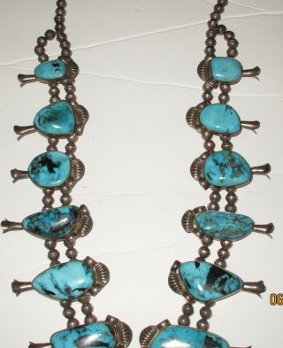 Vintage Hallmarked Sterling Silver & Turquoise Squash Blossom Necklace 12