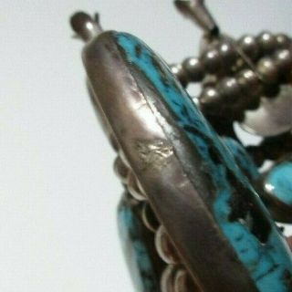 Vintage Hallmarked Sterling Silver & Turquoise Squash Blossom Necklace 2