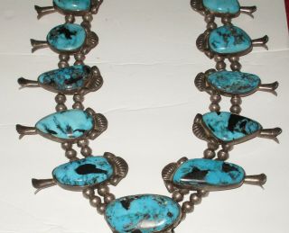 Vintage Hallmarked Sterling Silver & Turquoise Squash Blossom Necklace 3