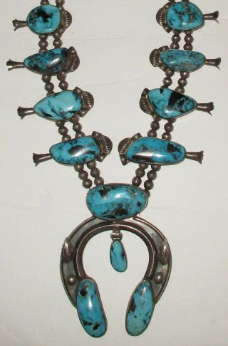Vintage Hallmarked Sterling Silver & Turquoise Squash Blossom Necklace 4